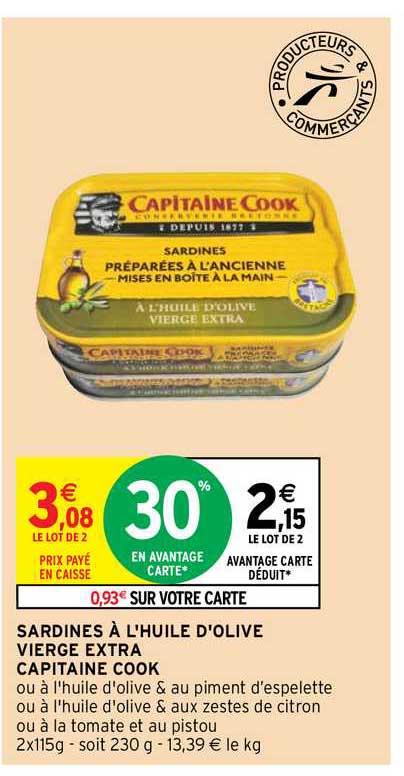 sardines à l'huile d'olive vierge extra capitaine cook