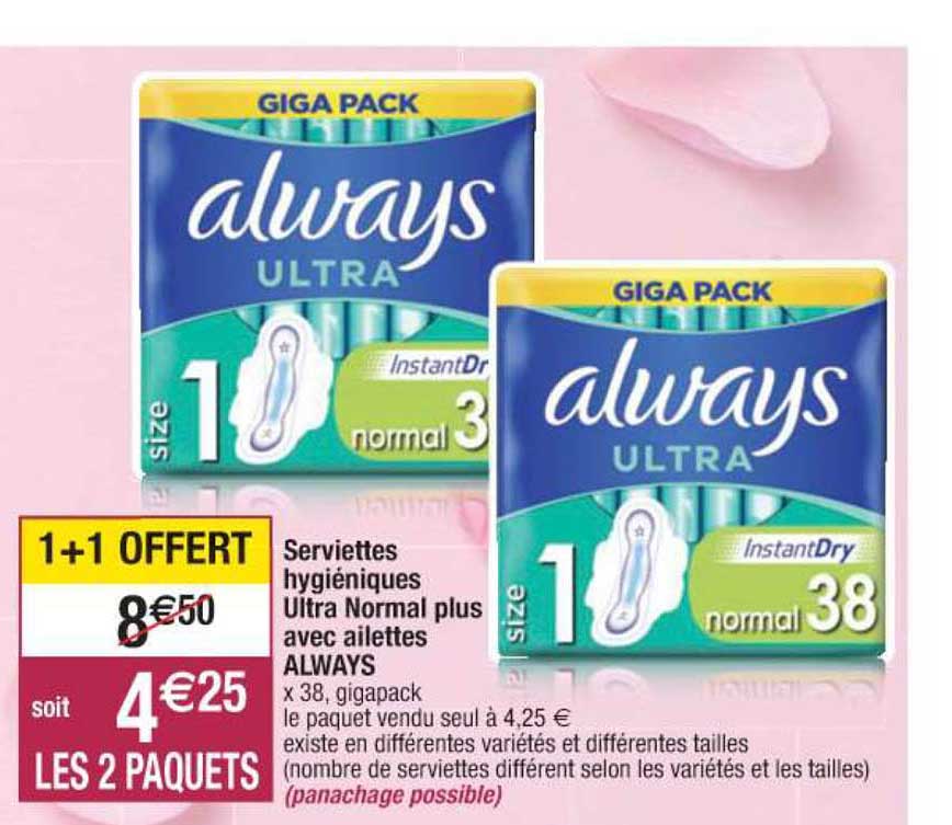 serviettes hygiéniques ultra normal plus avec ailettes always