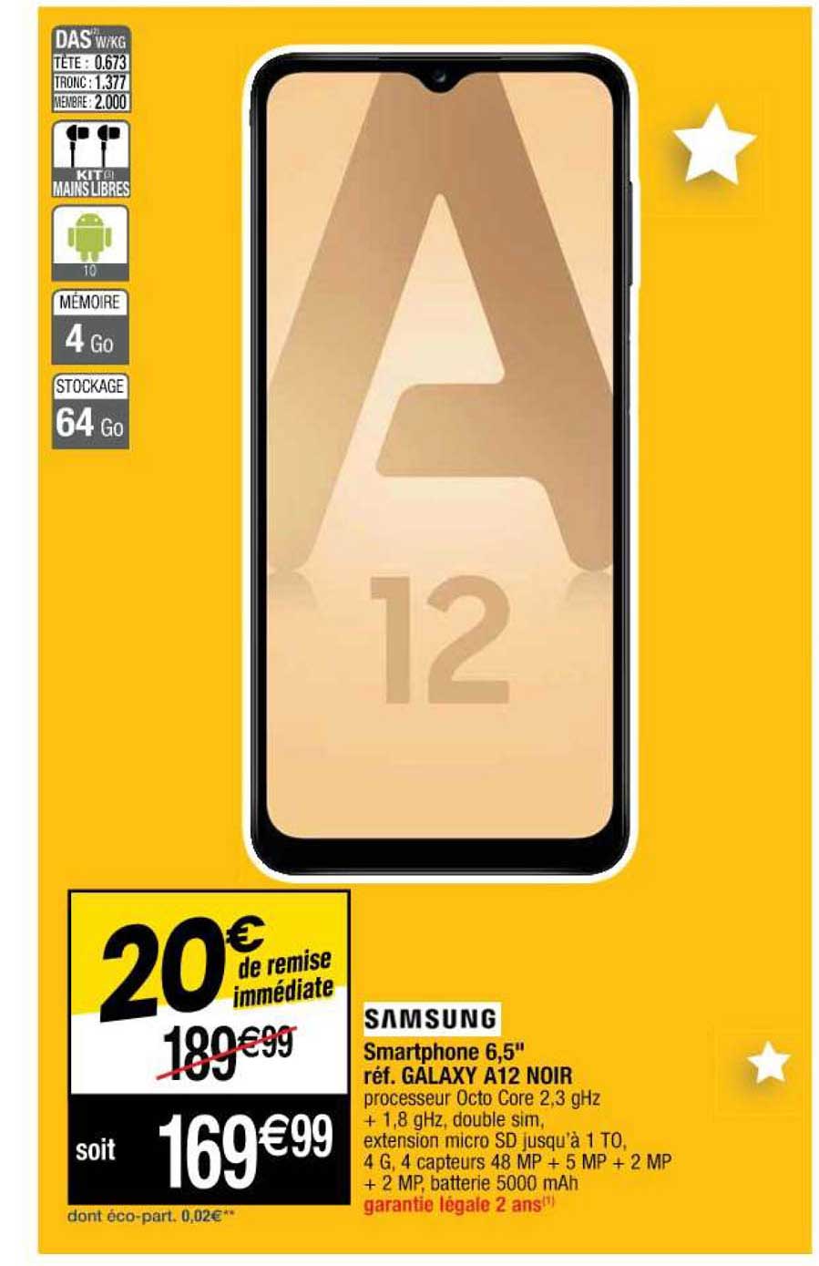 smartphone 6,5" galaxy a12 noir samsung