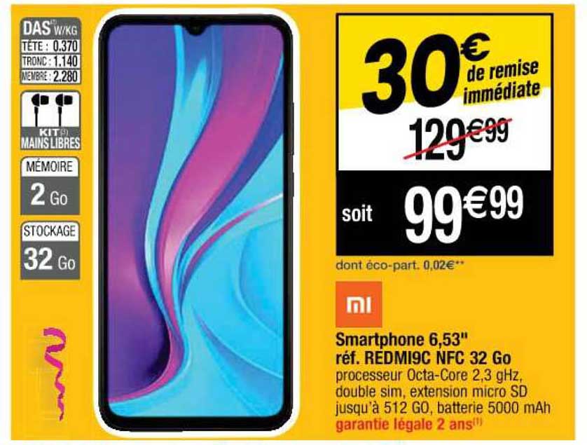 smartphone 6,53" redmi9c nfc 32 go xiaomi