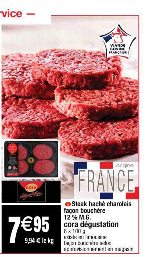 steak haché charolais façon bouchère 12% m.g. cora dégustation