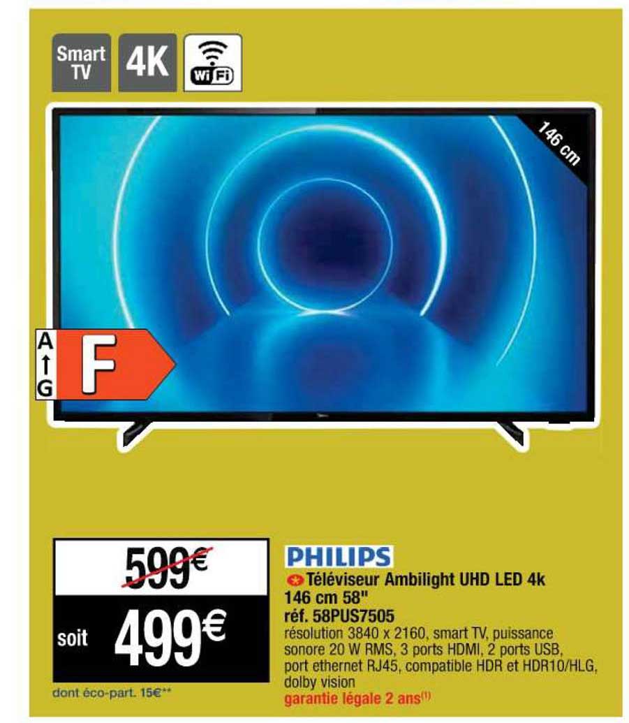 Téléviseur Ambilight Uhd Led 4k 146 Cm 58" Philips
