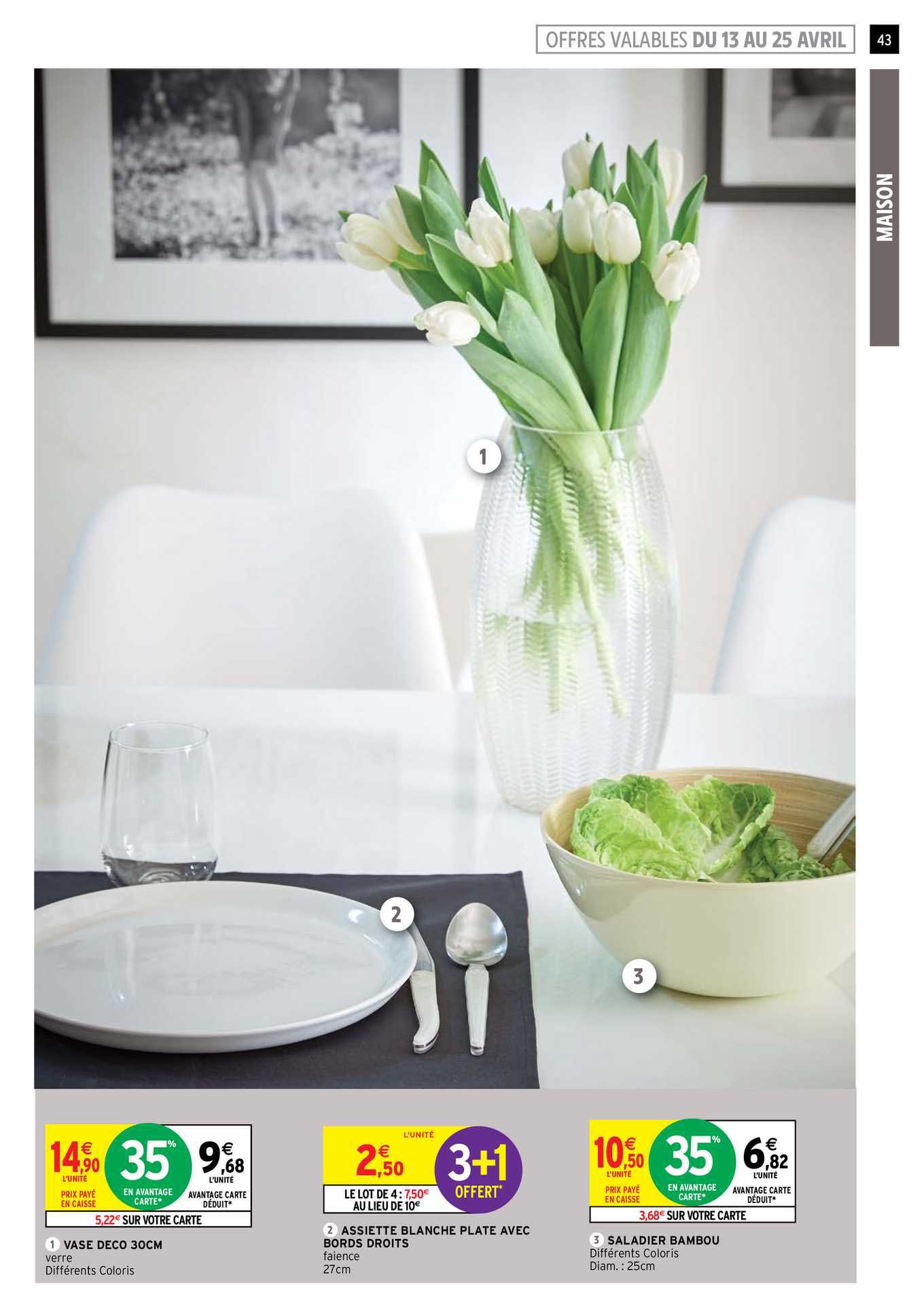 vase deco 30 cm, assiette blanche plate avec bords droits, saladier bambou