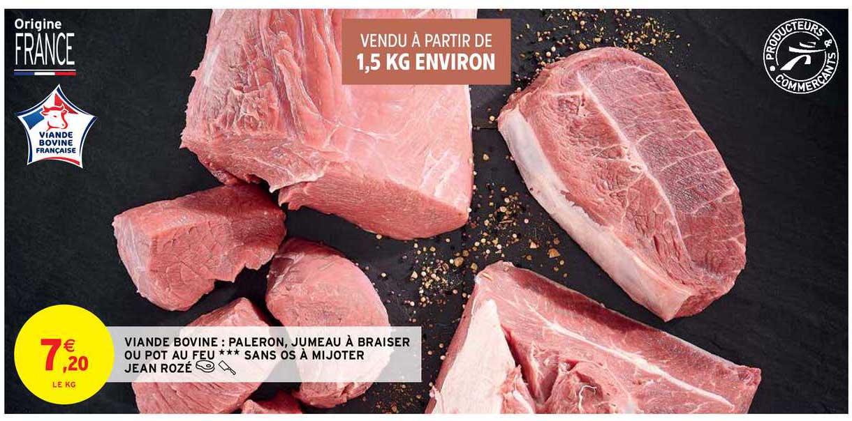 viande bovine : paleron, jumeau à braiser ou pot au feu sans os à mijoter jean rozé