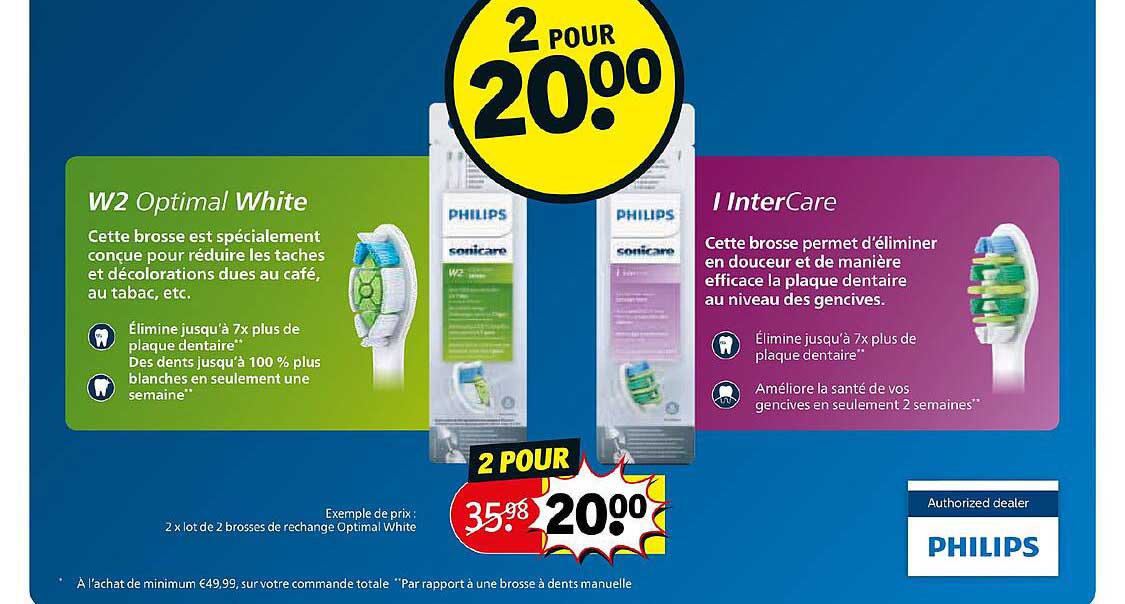 2x lot de 2 brosses de recharge optimal white philips