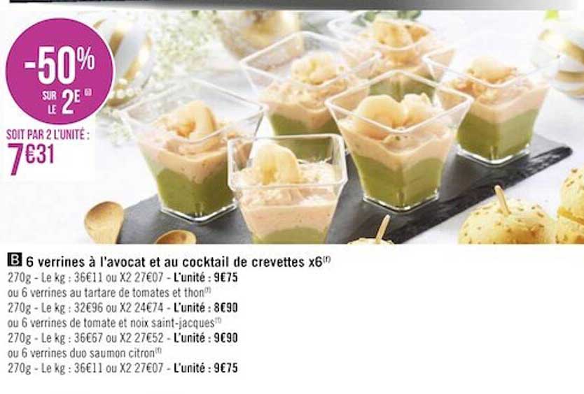 6 verrines à l'avocat et au cocktail de crevettes x6