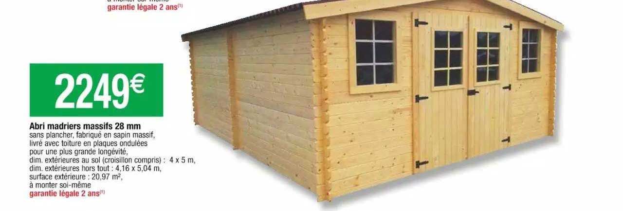 abri madriers massifs 28 mm