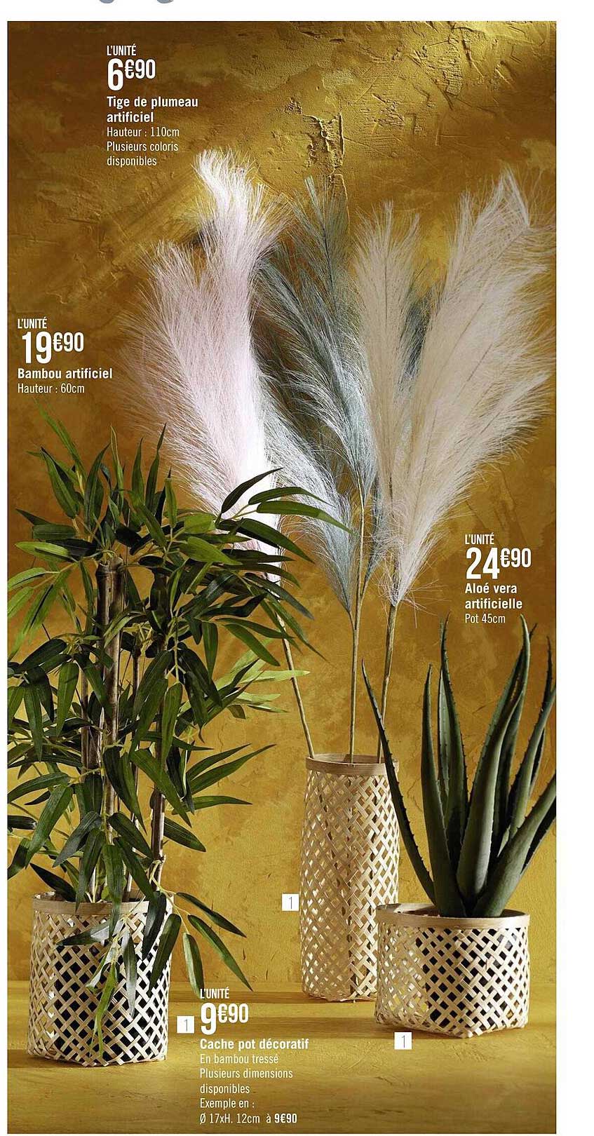 bambou artificiel, cache pot décoratif, aloé vera artificielle