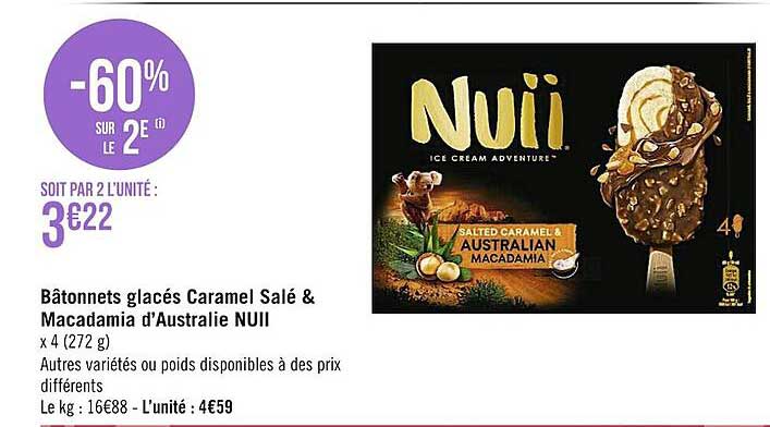 bâtonnets glacés caramel salé & macadamia d'australie nuii