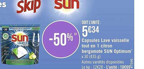 capsules lave vaisselle tout en 1 citron bergamote sun optimum