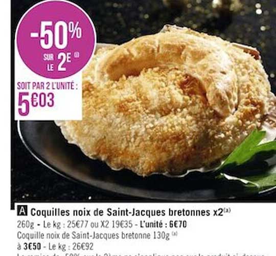 coquilles noix de saint-jacques bretonnes x2, coquille noix de saint-jacques bretonne