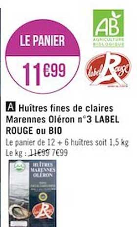 huîtres fines de claires marennes oléron n°3 label rouge ou bio