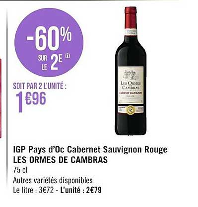 igp pays d'oc cabernet sauvignon rouge les ormes de cambras