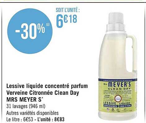 lessive liquide concentré parfum verveine citronnée clean day mrs meyer's