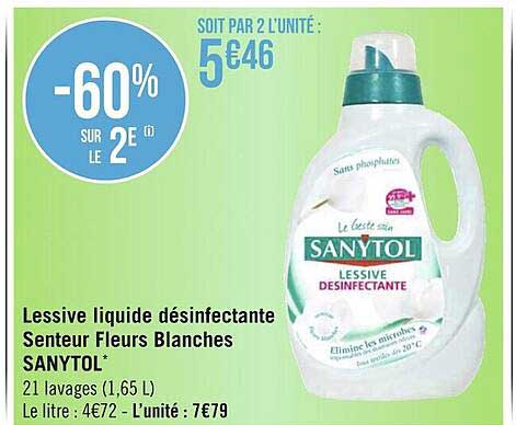 lessive liquide désinfectante senteur fleurs blanches sanytol