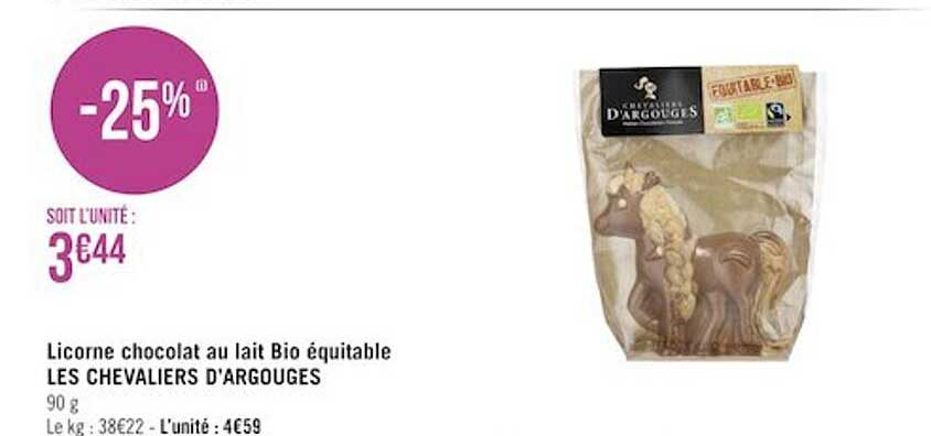 licorne chocolat au lait bio équitable les chevaliers d'argouges
