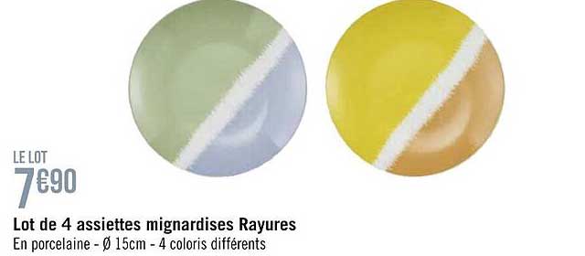 lot de 4 assiettes mignardises rayures