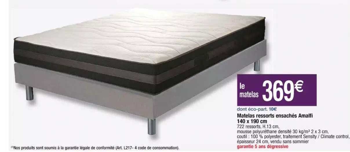 matelas ressorts ensachés amalfi 140 x 190 cm