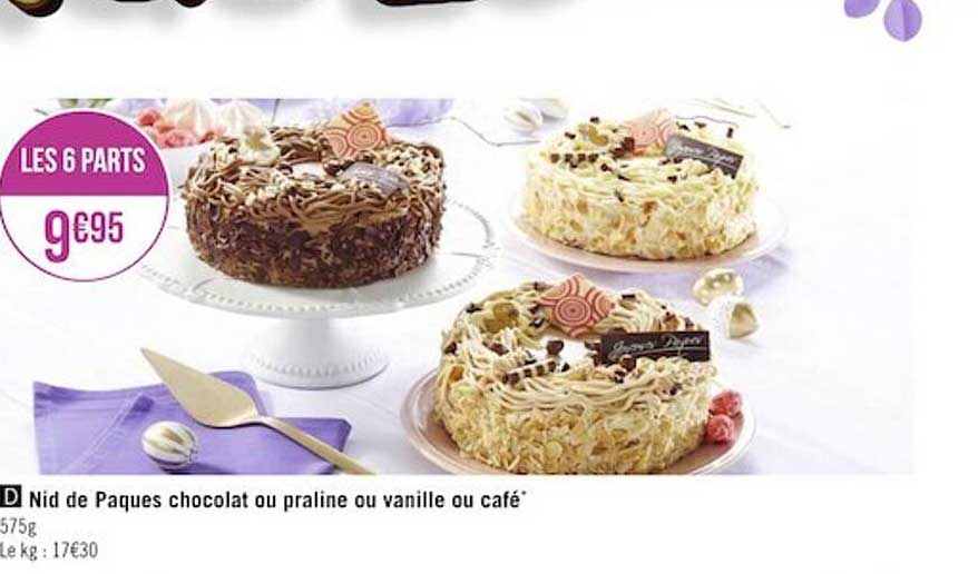 nid de pâques chocolat ou praline ou vanille ou café