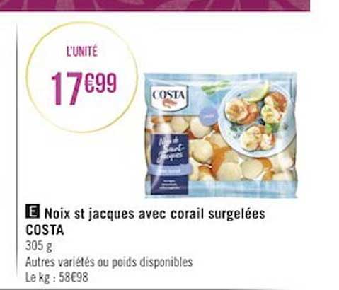 noix st jacques avec corail surgelées costa