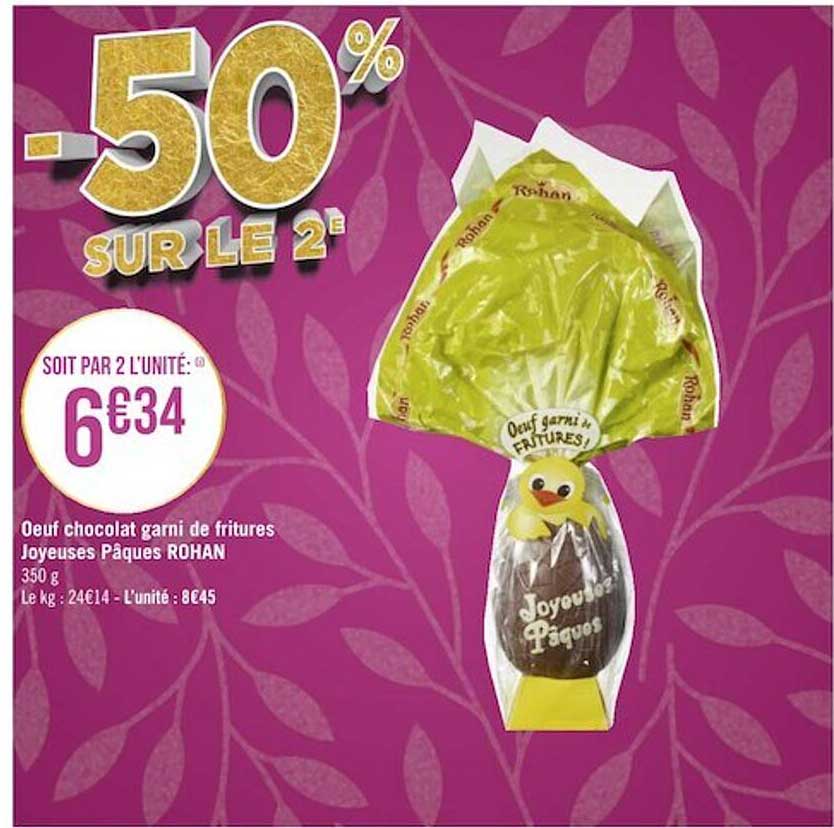 œuf chocolat garni de fritures joyeuses pâques rohan