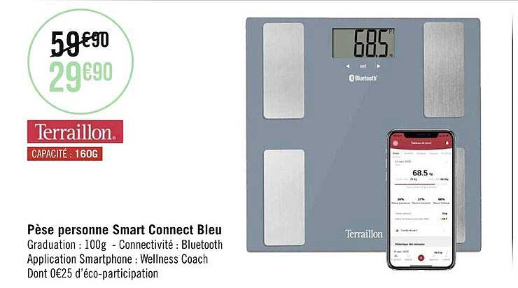 pèse personne smart connect bleu terraillon