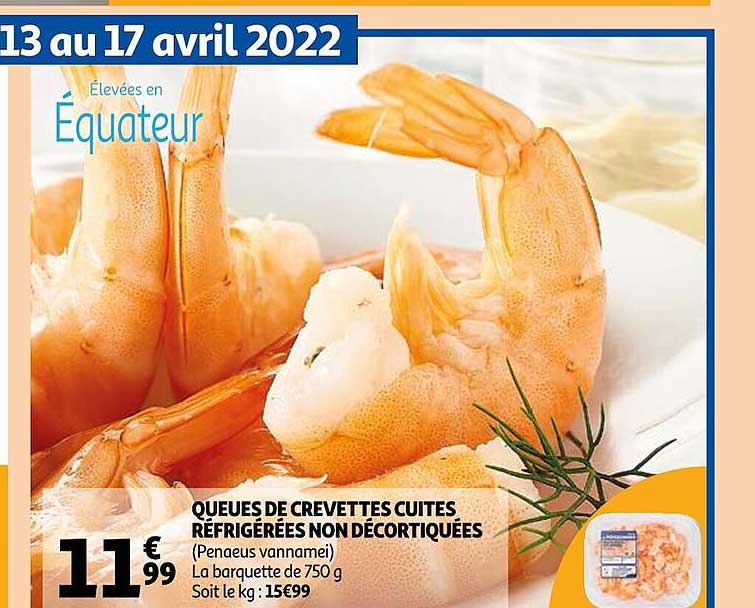 queues de crevettes cuites réfrigérées non décortiquées