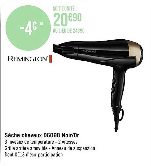 sèche cheveux d6098 noir-or remington