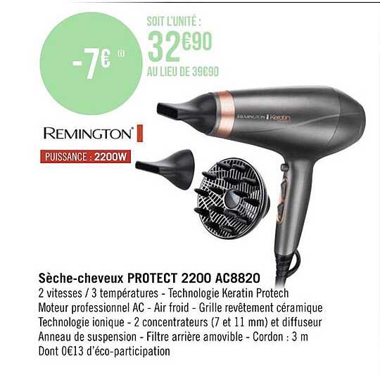 sèche-cheveux protect 2200 ac8820 remington