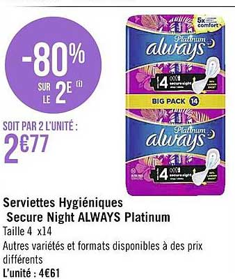 serviettes hygiéniques secure night always platinum