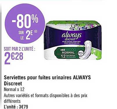 serviettes pour fuites urinaires always discreet