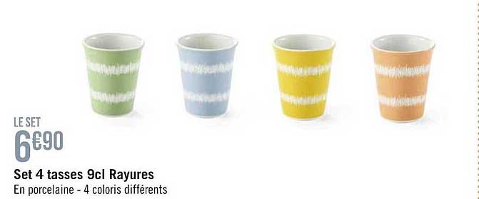 set 4 tasses 9 cl rayures