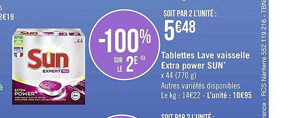 tablettes lave vaisselle extra power sun