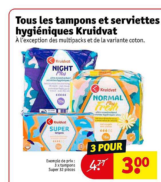 tampons et serviettes hygiéniques kruidvat