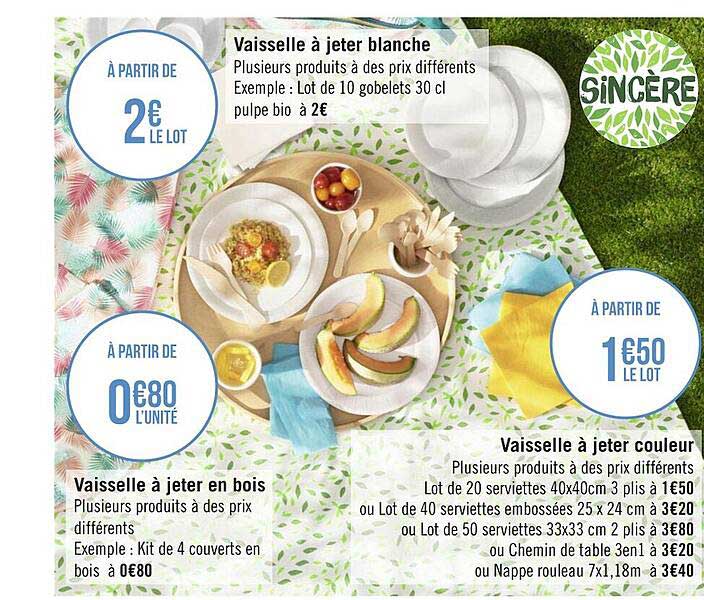 vaisselle à jeter blanche, vaisselle à jeter en bois, vaisselle à jeter couleur sincère