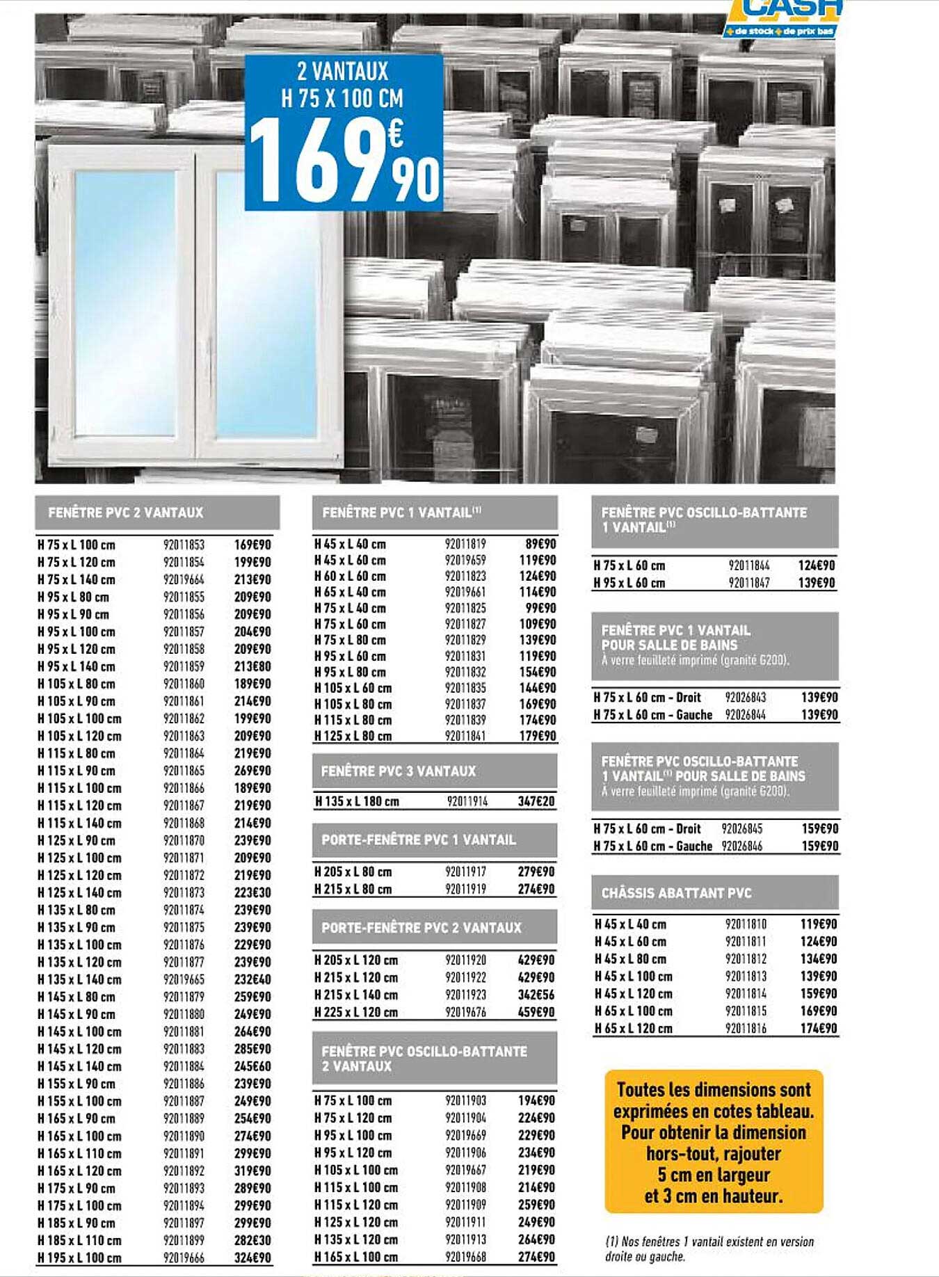 2 vantaux h 75 x 100 cm