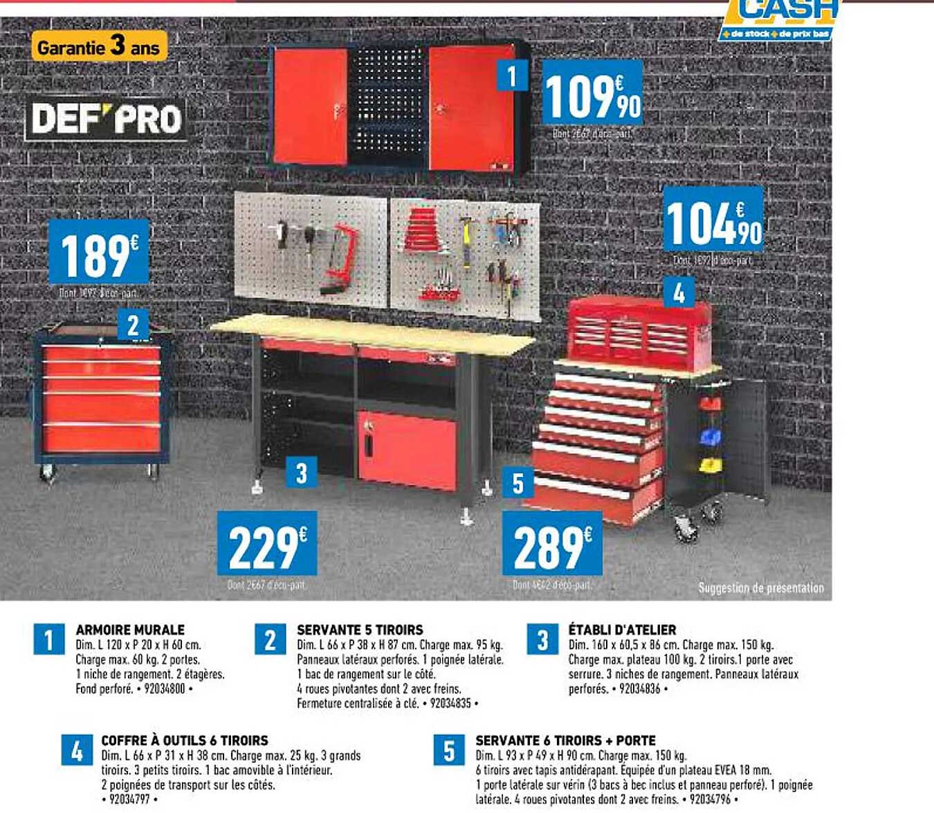armoire murale, coffre à outils 6 tiroirs, servante 5 tiroirs, établi d'atelier, servante 6 tiroirs + porte