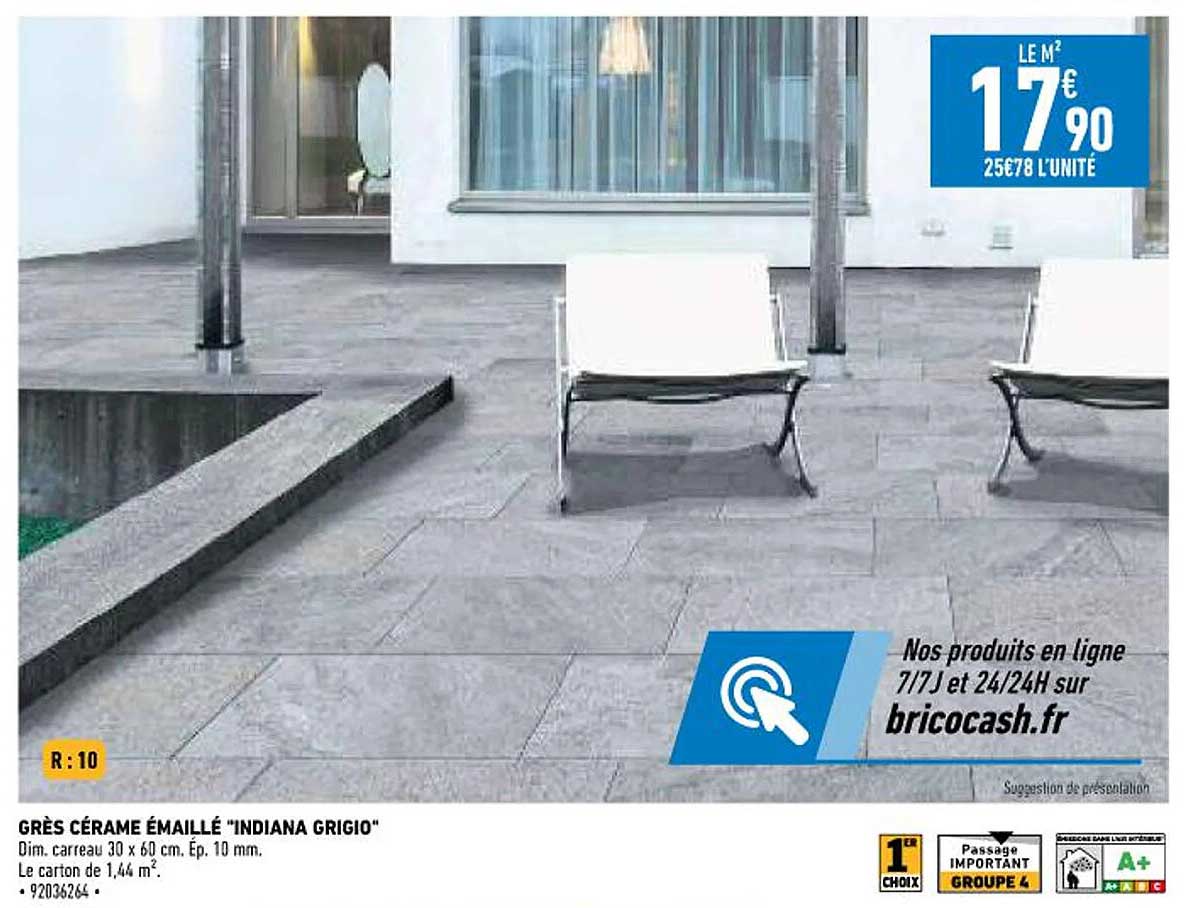 grès cérame émaillé "indiana grigio"