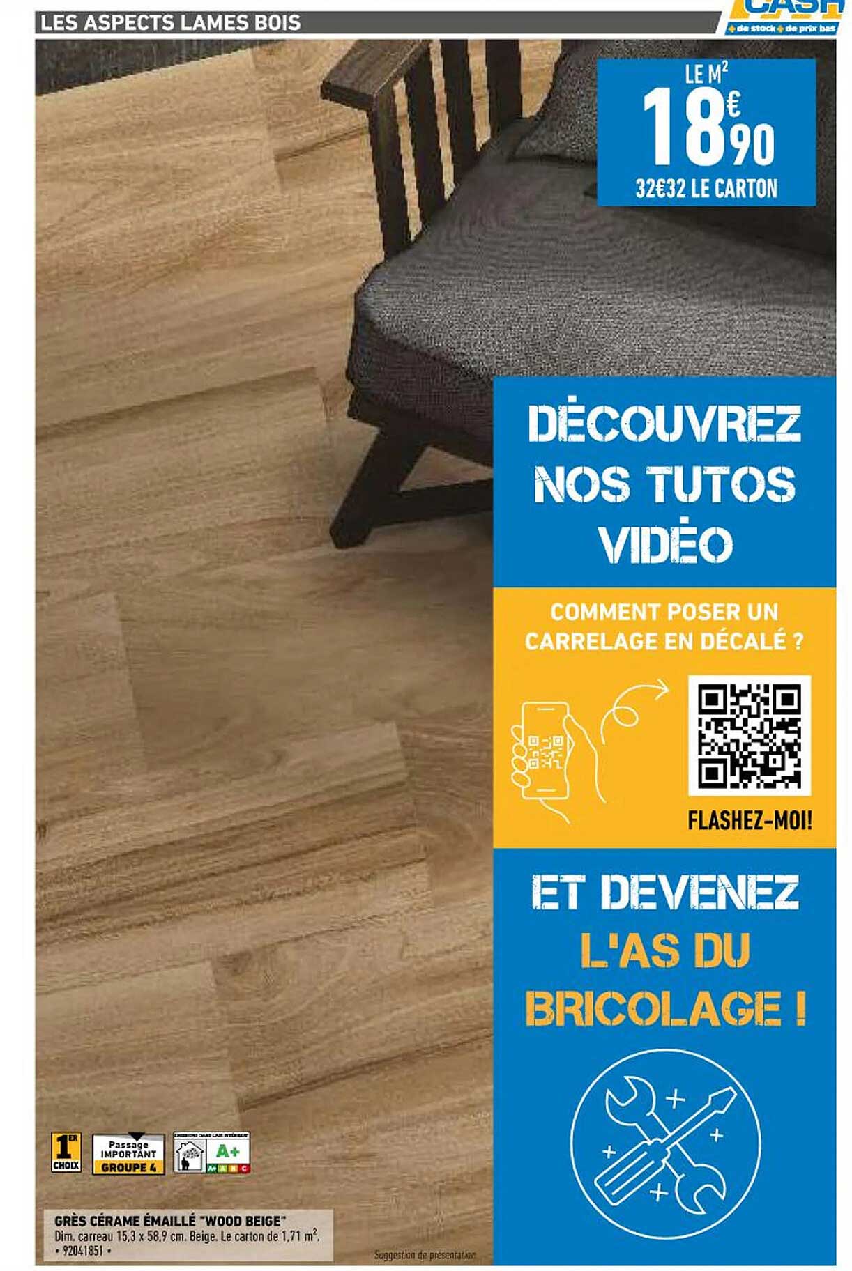 grès cérame émaillé "wood beige"