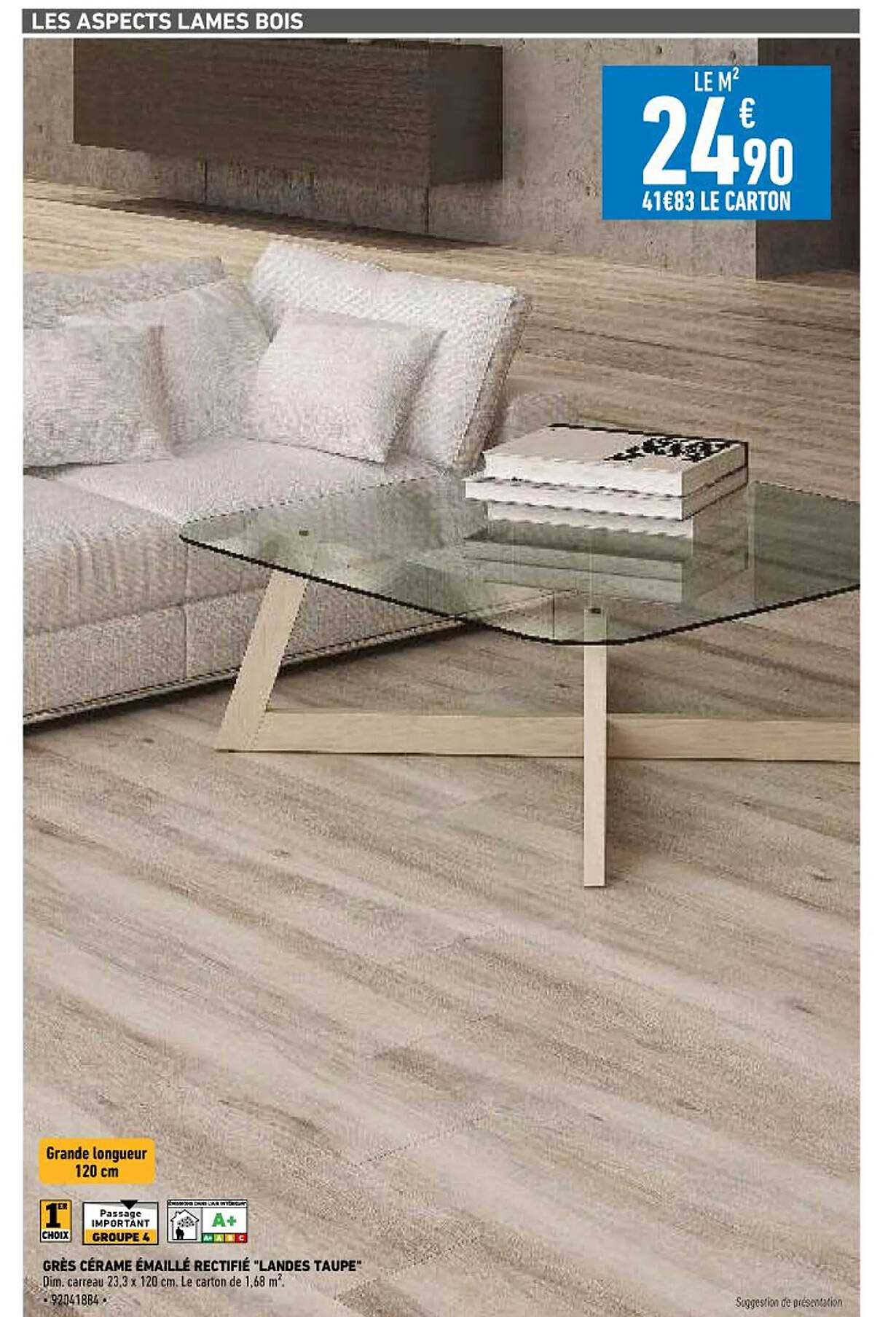 grès cérame émaillé rectifié "landes taupe"