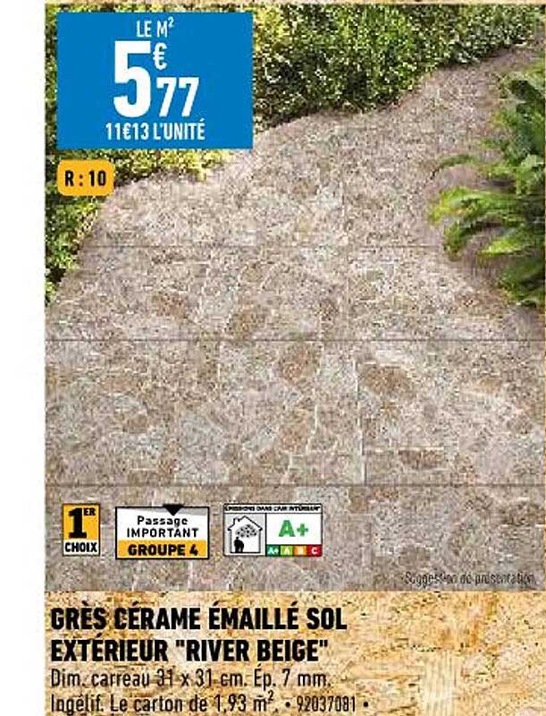 grès cérame émaillé sol extérieur "river beige"