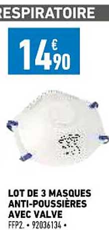 lot de 3 masques anti-poussières avec valve