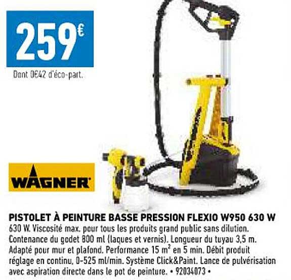 pistolet à peinture basse pression flexio w950 630w wagner