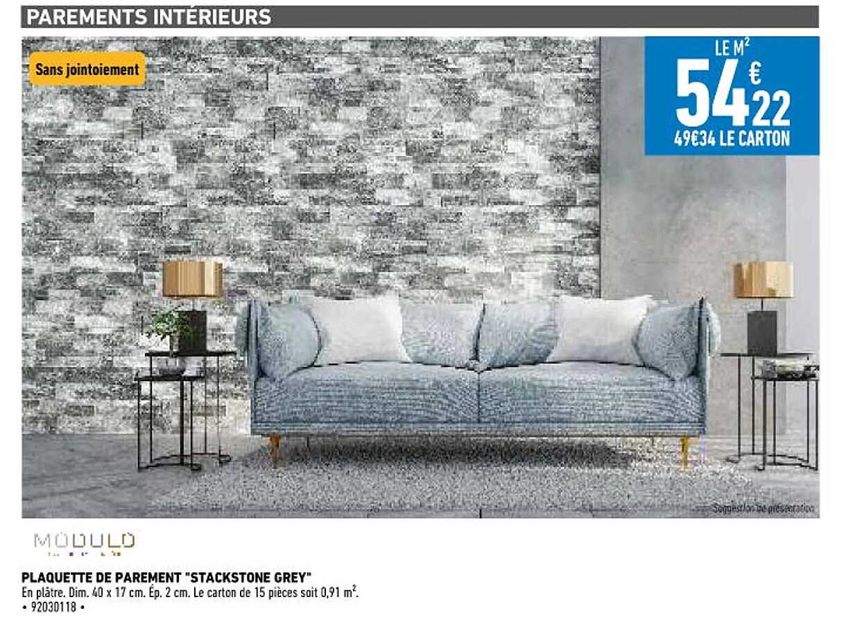 plaquette de parement "stackstone grey" modulo