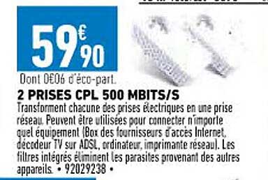 2 prises cpl 500 mbits-s