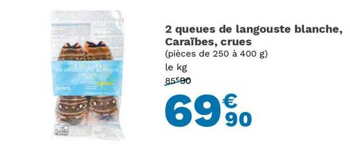 2 queues de langouste blanche, caraïbes, crues