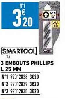 3 embouts phillips l 25 mm smartool