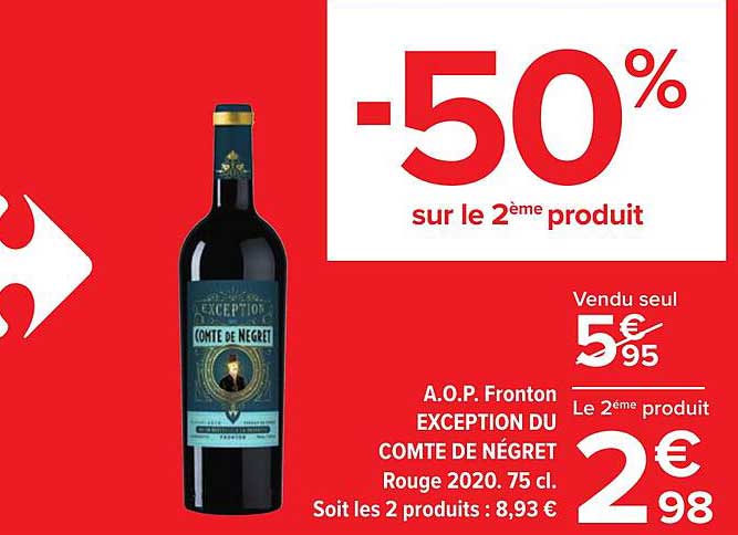 a.o.p. fronton exception du comte de négret rouge 2020 -50% sur le 2ème produit