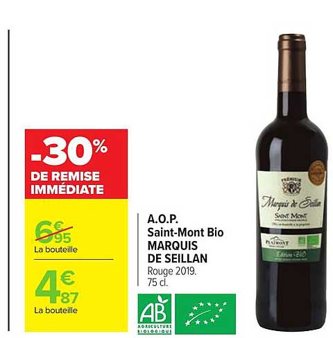 a.o.p. saint-mont bio marquis de seillan -30% de remise immédiate