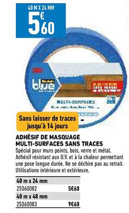 adhésif de masquage multi-surfaces sans traces